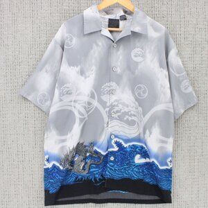 Vintage C-TWO Shirt Mens Large Multicolor Dragon All Over Print Short Sleeve Y2k